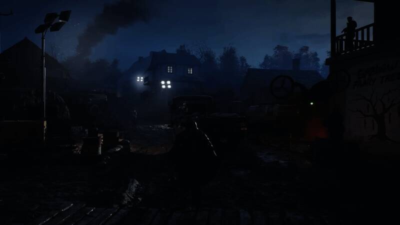 废墟场景下的战斗画面，光影效果逼真，细节丰富