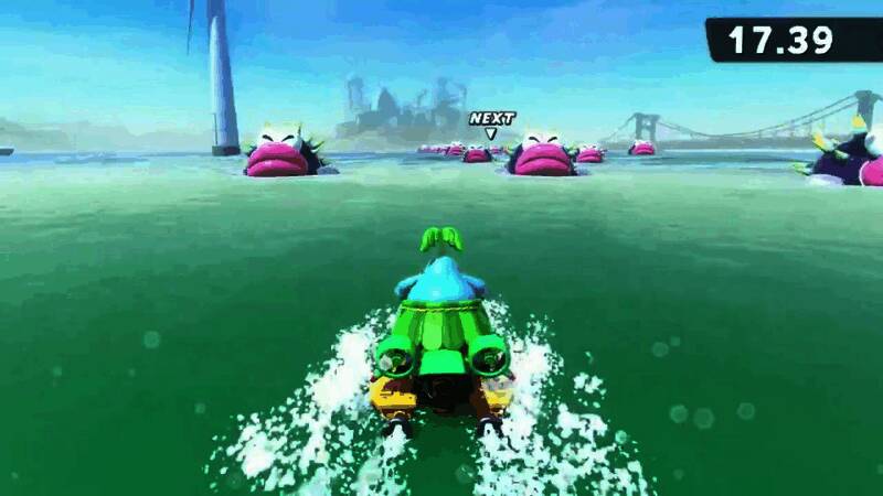 角色驾驶水上摩托艇飞跃浪尖的动态瞬间