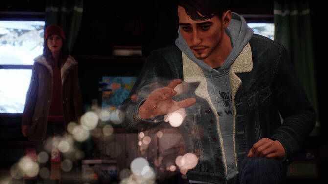 游戏封面展示双胞胎主角站在昏暗森林中的剪影，背景为阿拉斯加风格的雪地夜景