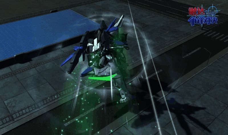 机体高速突进并投掷光束军刀，动作迅捷且极具视觉冲击力