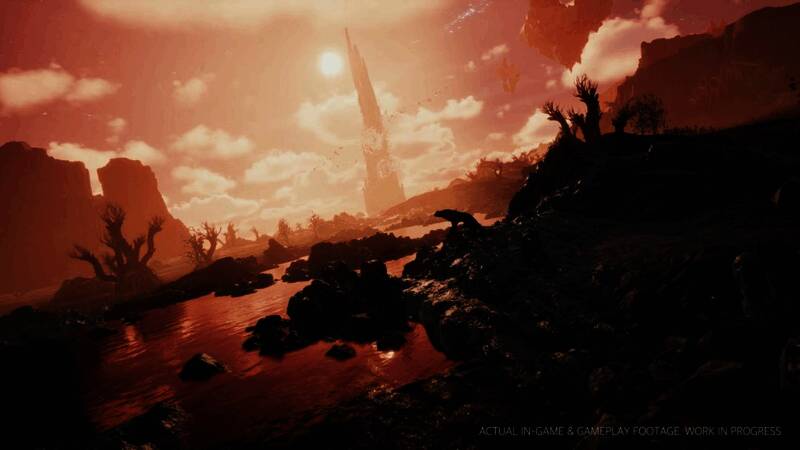 广阔野外地图一隅，远处可见巨型神殿残骸