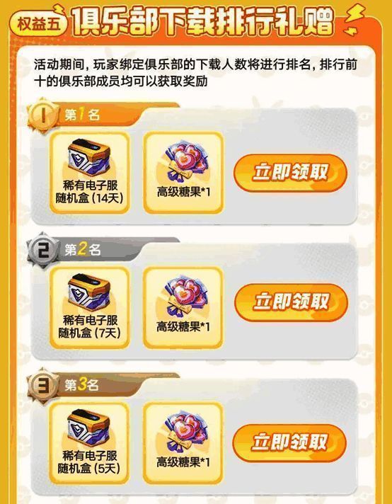 俱乐部下载排行榜界面，显示前三名奖励详情