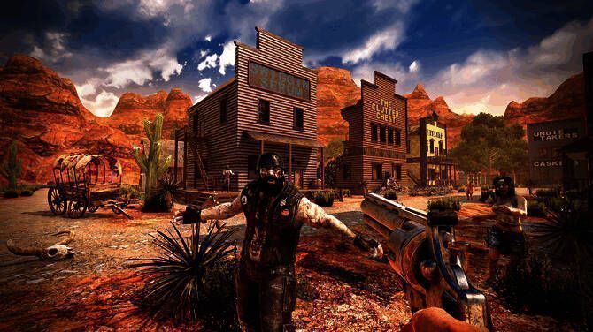 《七日杀》游戏场景展示，废墟中角色持枪警戒