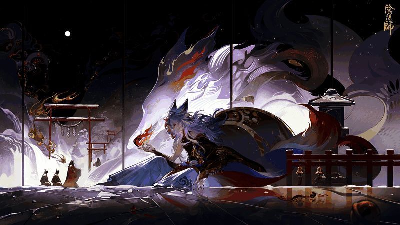 专属插画寒山故梦，描绘白藏主在雪夜山林中的静谧身影