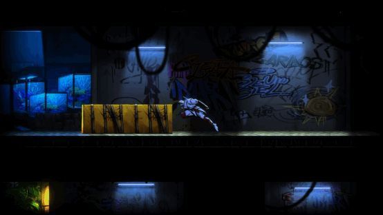 涅奥城赛博朋克风格街道全景，霓虹灯与破旧建筑交织