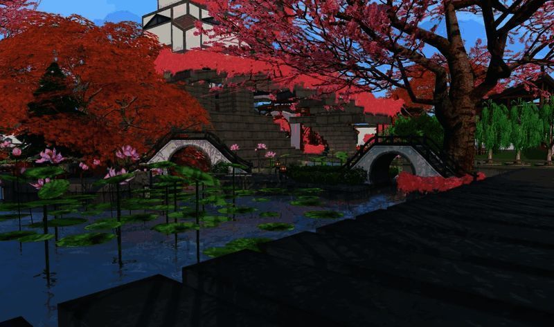 拱桥横跨湖面，倒影清晰可见