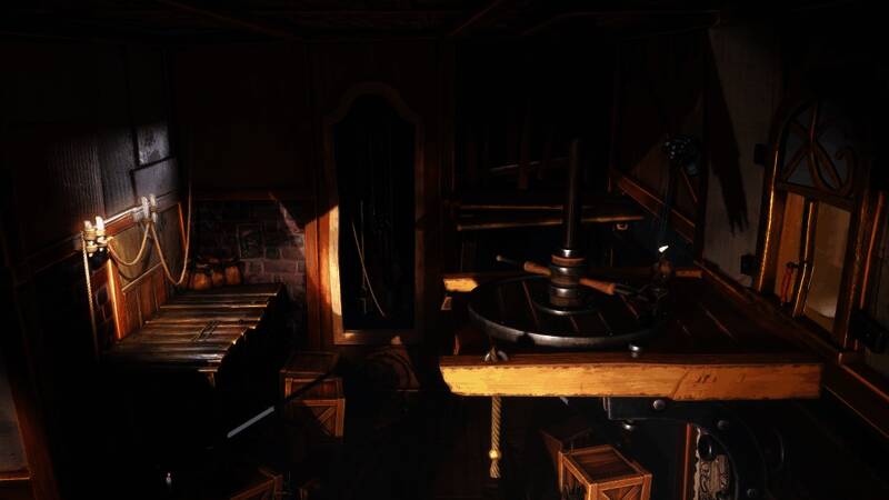 《木偶往事》游戏内截图，展示一个装饰华丽的剧院舞台，灯光效果绚丽，场景充满神秘感