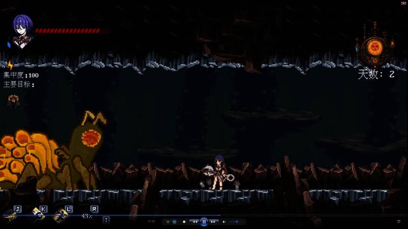 角色手持武器深入矿洞，准备狩猎外星生物