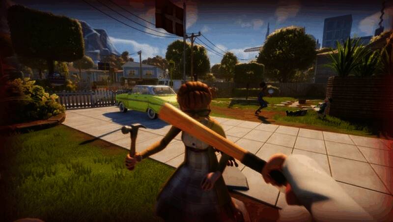 《家有恶邻》角色对战场景，呈现夸张搞笑风格