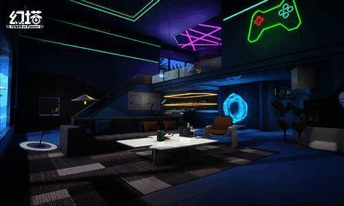 灰狐拟态宿舍内部场景展示，充满科技感与神秘氛围