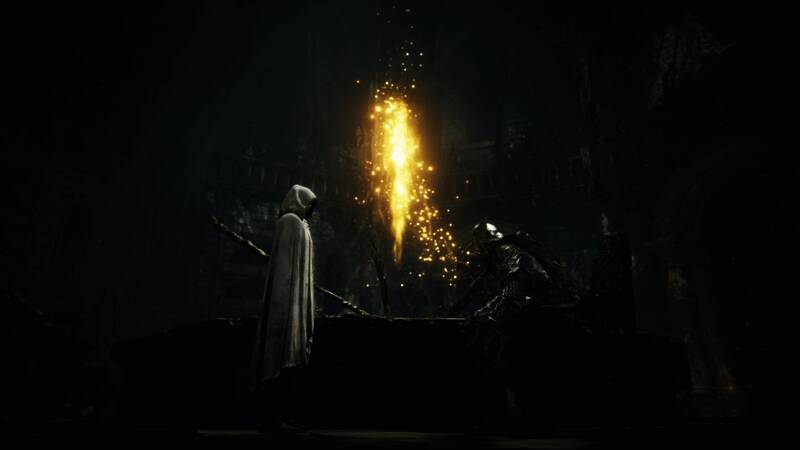 《艾尔登法环：黑夜君临》多人联机战斗场景，玩家角色协同作战，画面激烈而充满史诗感