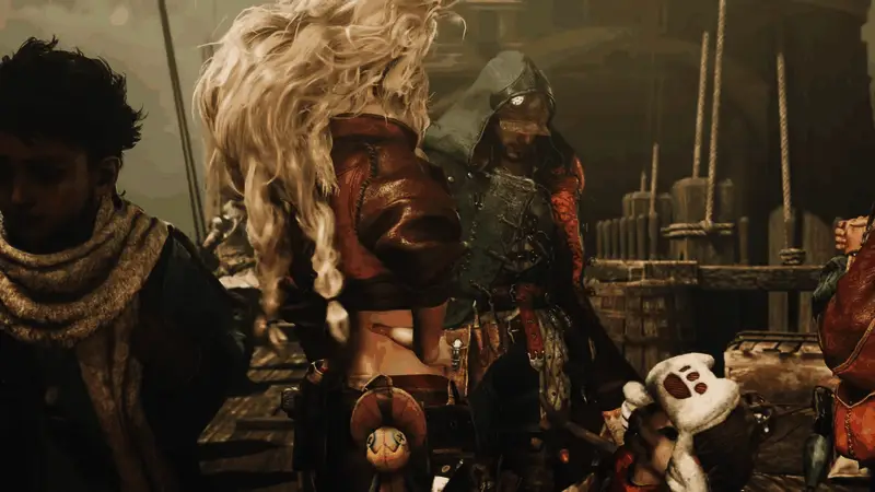 《怪物猎人：荒野》环境探索画面，猎人在茂密森林中潜行追踪目标