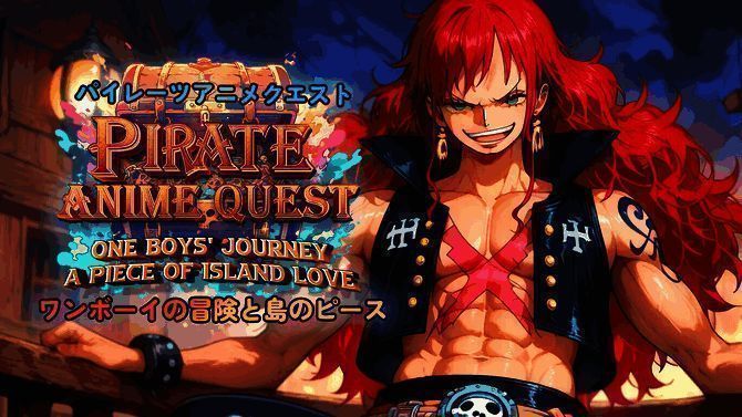 游戏主视觉图展示主角团站在海边的剪影，背景是夕阳下的海盗船，整体风格酷似《海贼王》动画开场画面