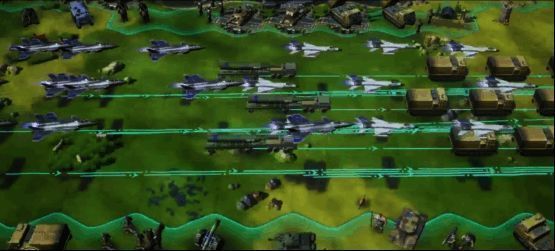 多兵种协同作战场景，包括地面装甲部队与空中战机联合作战