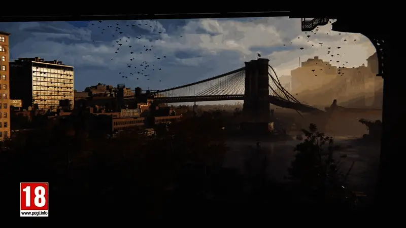 《全境封锁2》DLC“布鲁克林之战”宣传图，展现城市废墟中的战斗场景