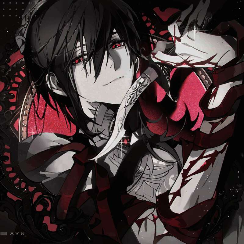 艾因主题头像异赋特写，深邃眼眸倒映血色光影