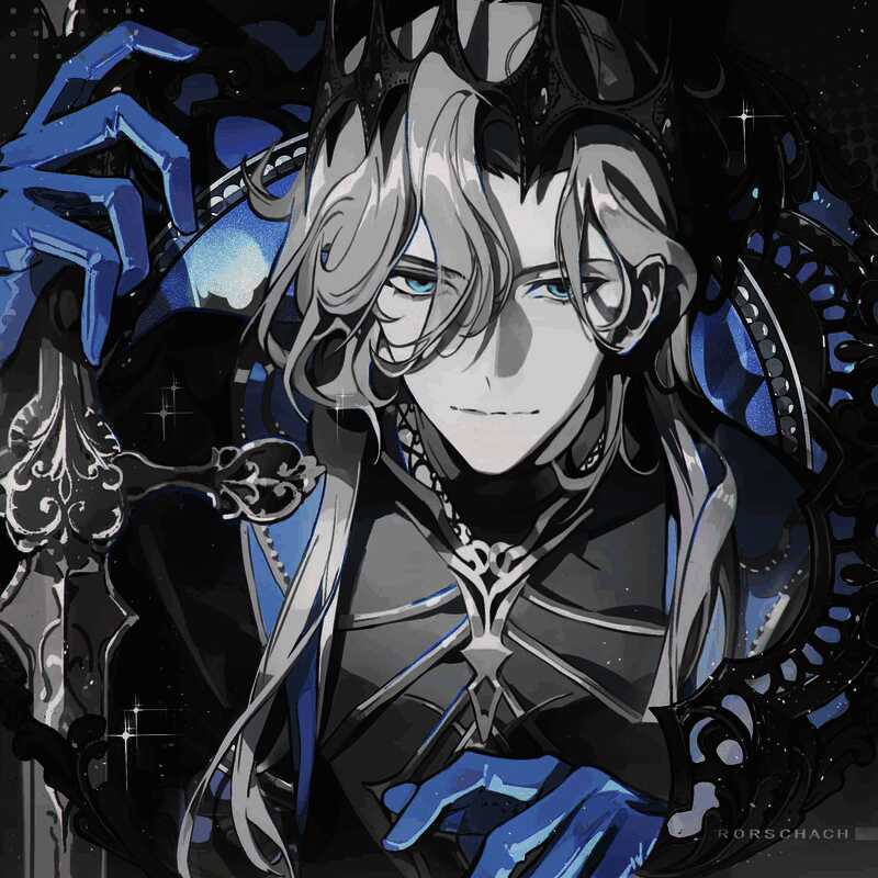 罗夏主题头像执愿特写，坚定眼神中燃烧斗志火焰