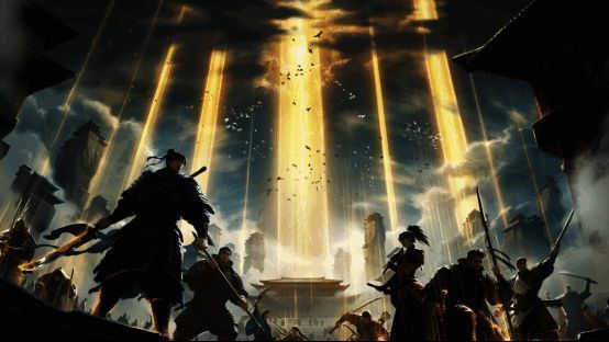 时代战场战斗画面，玩家角色激烈对战，背景特效炫目