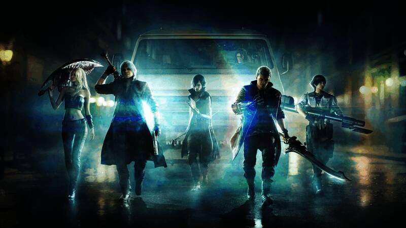 《鬼泣5》游戏封面与宣传图，画面中呈现主角手持武器、风格酷炫的战斗姿态