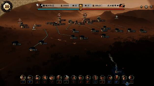 战场指挥界面，显示详细战术选项与兵力分布