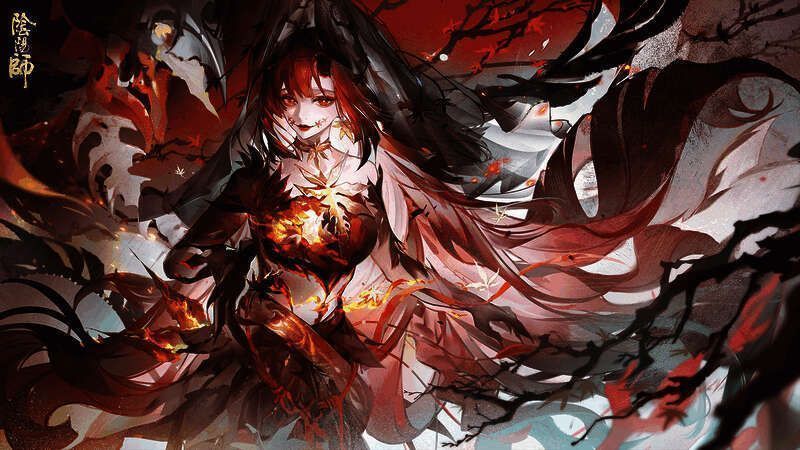 专属插画焰烬枫舞，描绘红叶在火中起舞的绝美姿态