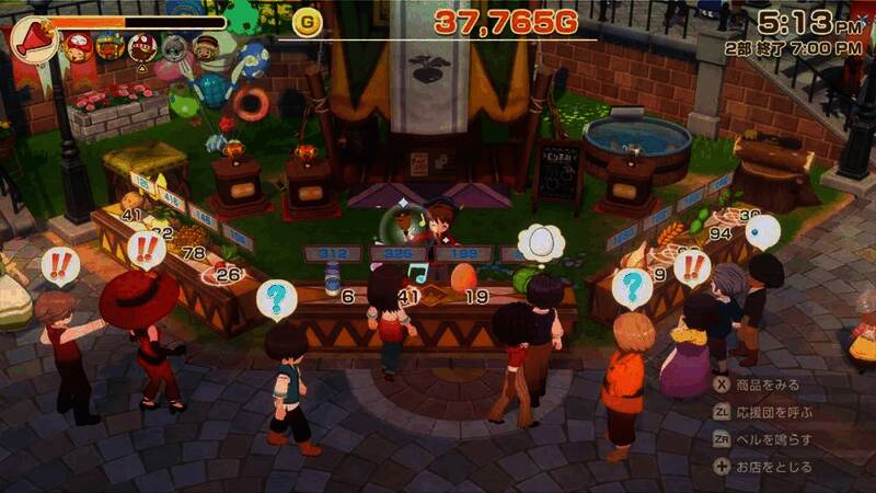 主角站在摊位后整理货物，远处可见熙熙攘攘的人群