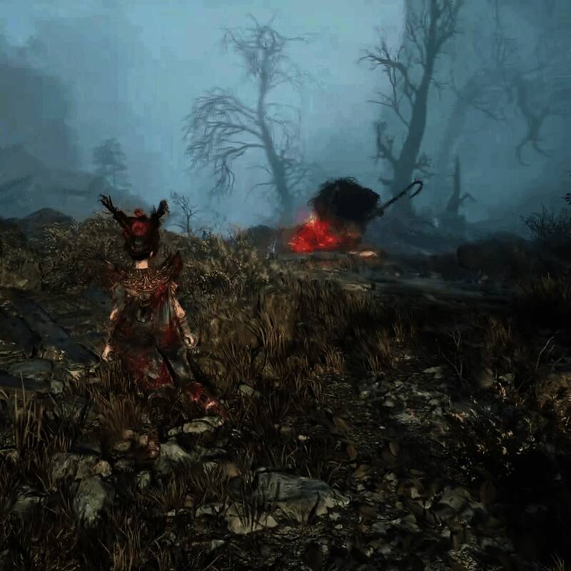 游戏画面展示女主角持剑迎敌，背景为破败古城镇