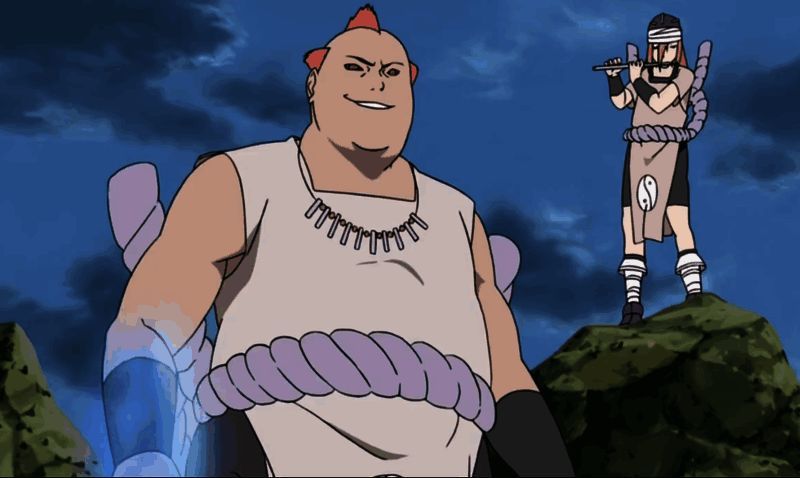 次郎坊秽土转生形态立绘，身穿灰色战斗服，眼神锐利，周身环绕咒印能量