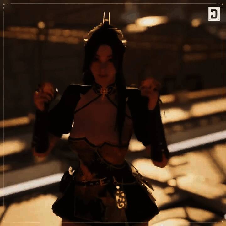 角色身着金色花朵主题皮肤，在光影交错中展现迷人姿态