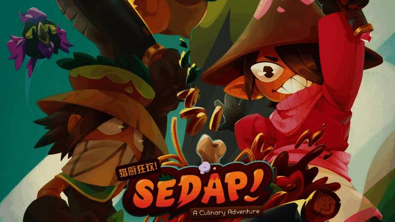 游戏主视觉图展示两位角色在热带岛屿上合作烹饪的场景，背景色彩鲜艳，充满东南亚风情