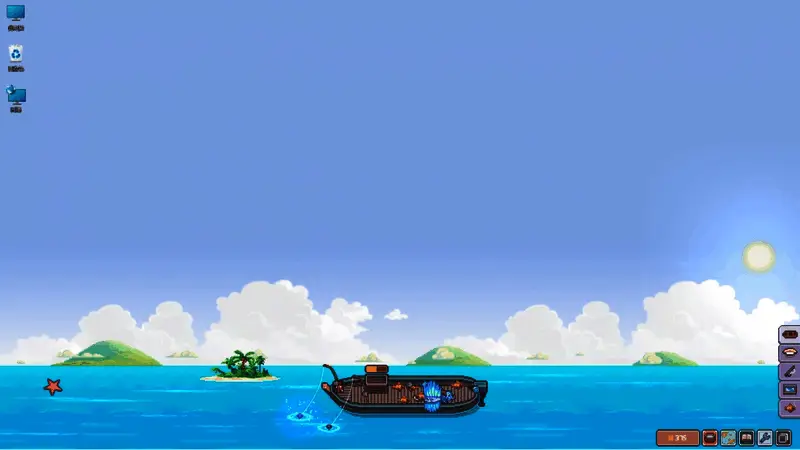 玩家操作界面截图，展示了钓鱼进度条与即将上钩的大鱼特效