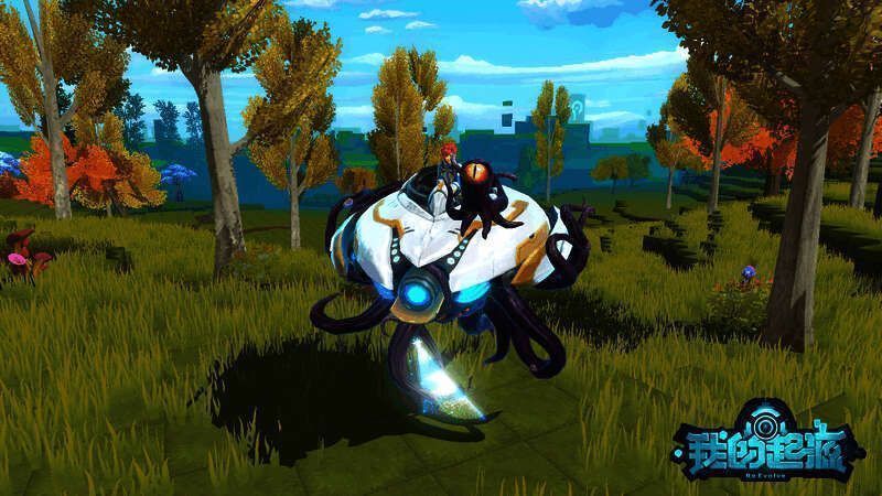 玩家骑乘巨型机械宠物翱翔天际，周围雷光闪烁彰显强大威压