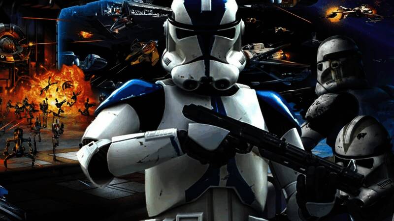 《星球大战：前线2》游戏角色对战场景，多人混战画面激烈