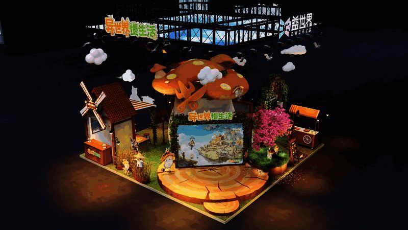 展馆内部全景图，人流如织，展区分布清晰