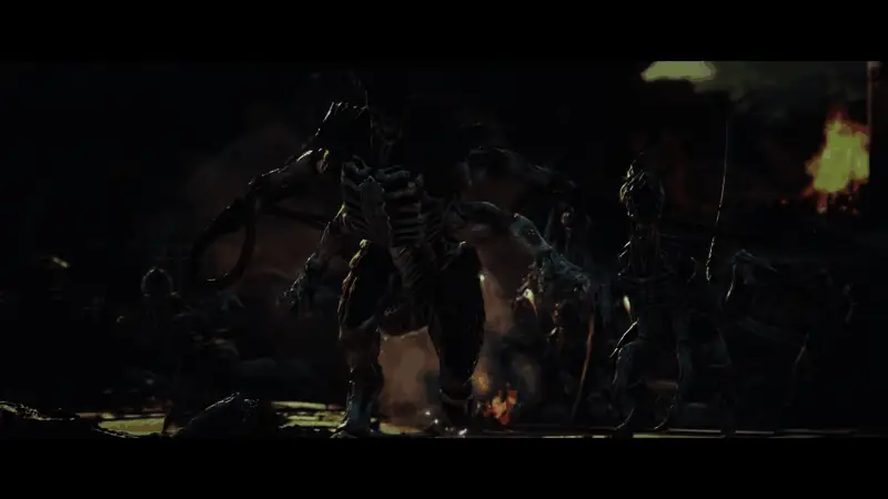 无畏机甲登场画面，巨型机械双拳轰击地面，掀起爆炸效果