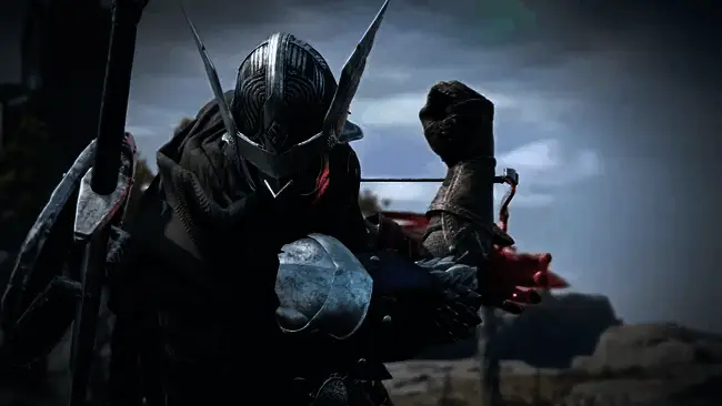 《艾尔登法环：黑夜君临》三人组队战斗场景，角色协同作战对抗巨型BOSS