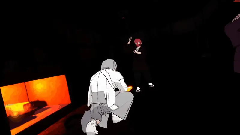 角色在温泉中交谈的温馨画面，背景可见木质结构的温泉旅馆