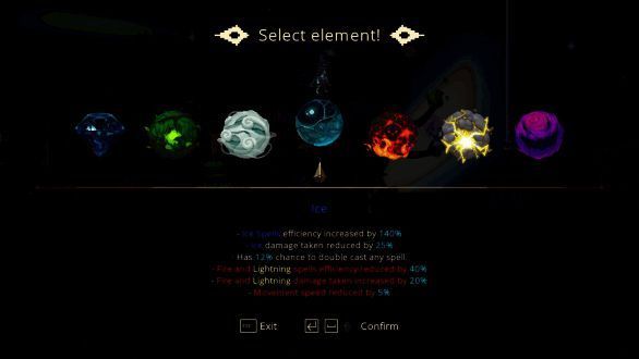 七大元素选择界面，每个元素提供独特加成与天赋路径