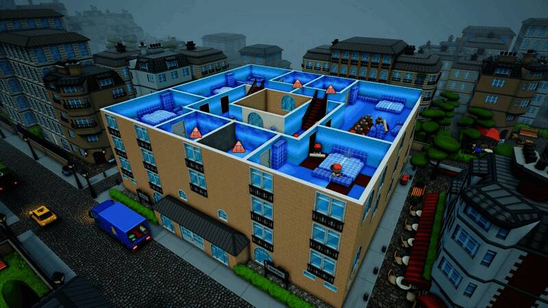 游戏宣传图，展示玩家建造的豪华酒店全景