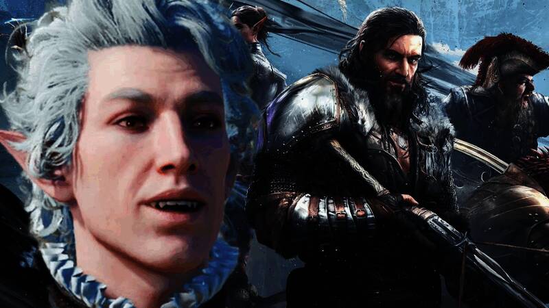 拉瑞安工作室LOGO展示，背景为《神界》系列经典封面艺术风格