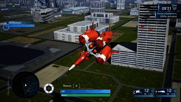 游戏中角色驾驶不同机体展开空战，激光与导弹交织成绚丽光影