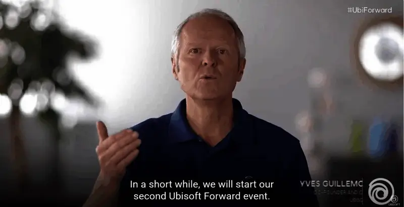 育碧员工会议现场，气氛严肃，多位员工神情凝重