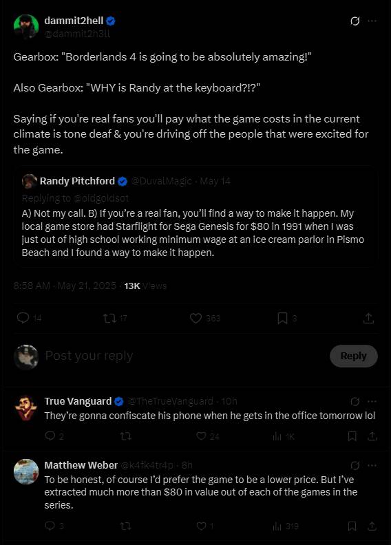 《无主之地4》官方宣传图，主角手持武器，背景为科幻废土世界