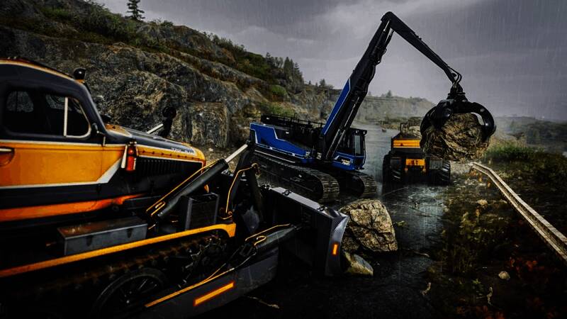 《灾后修复师》首发宣传画面，展示废墟中的工程车辆与重建场景