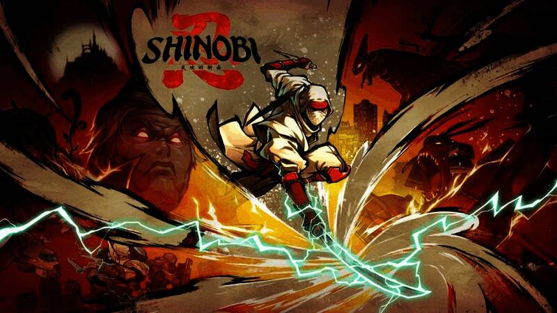 《SHINOBI 反攻的斩击》宣传PV截图，展示霓虹闪耀的城市与主角穿梭其中的画面