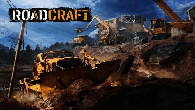 游戏主界面展示灾后城市废墟景象，远处有玩家操作的工程机械正在作业