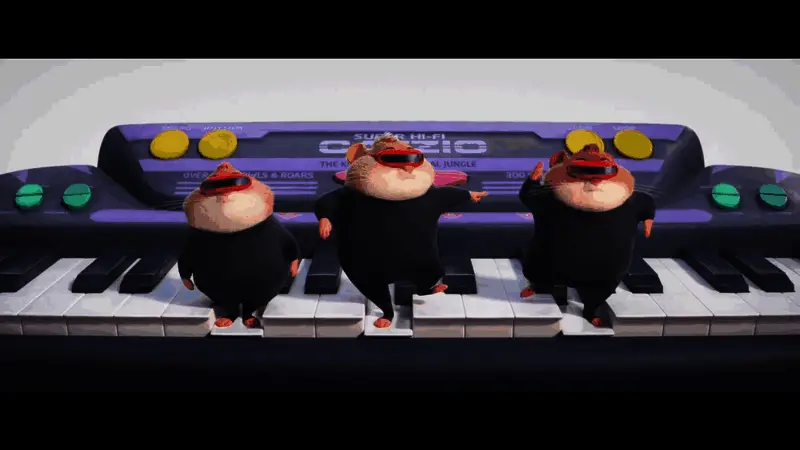 朱迪与尼克并肩而行，背景是动物城繁华的街道与巨型广告牌