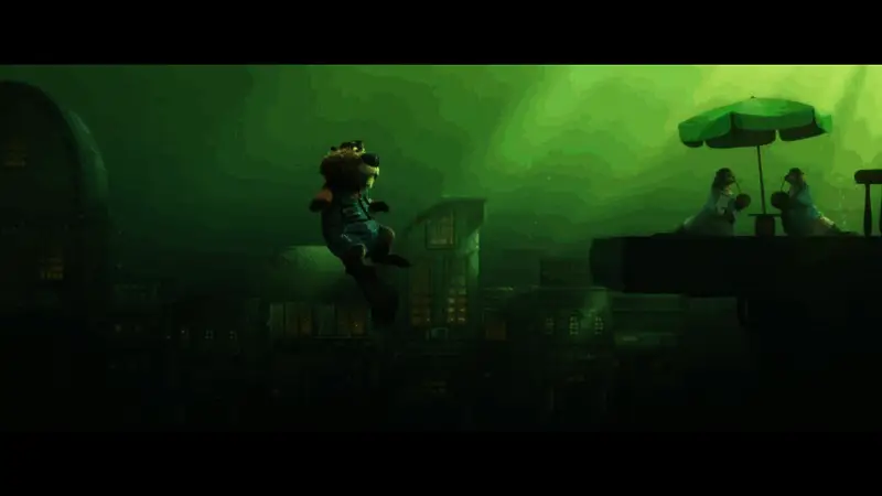 尼克伪装成街头商贩，正在与可疑角色交谈