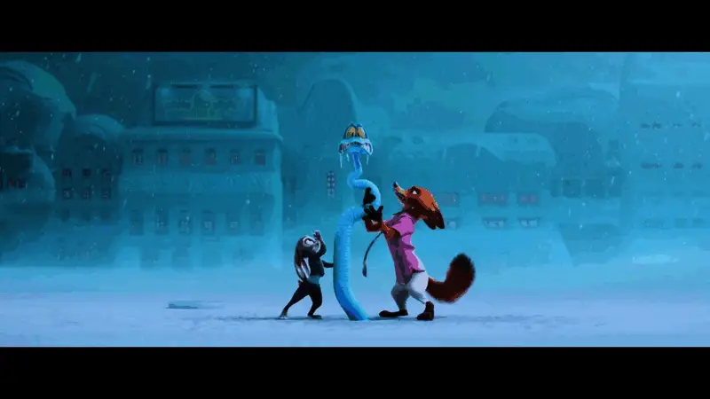 动物城夜景绚丽，霓虹灯闪烁，城市氛围感十足