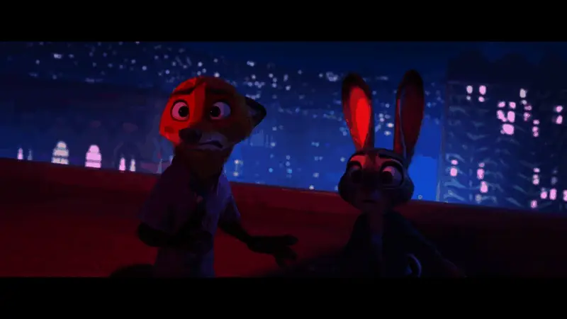 朱迪与尼克站在高处俯瞰城市，神情坚定，准备迎接新挑战